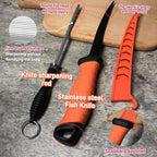 Fishing Knife Set, Fish Cleaning Kit, Filet Knife for Fish, Fish Scale Cleaning Brush, Multi-Functional Scissors, Gloves, Fishbone Tweezers, Storage Bag,Fishing Accessories,Fishing Tool Kit