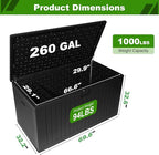 260 Gallon Outdoor Storage Box Waterproof, Extra Large Plastic Outside Deck Box Weatherproof, Resin Patio Storage Bin with Lock and Lids for Pool Equipment and Cushion, Black