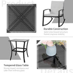 Shintenchi Outdoor 3 Piece Rocking Bistro Set, Wicker Patio Outdoor Furniture Porch Chairs Conversation Sets with Glass-Top Coffee Table for Backyard Porch Poolside Lawn, Garden,Gray