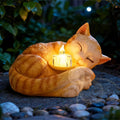 Sleeping Cat Candle Holder Statue Realistic Resin Cat Figurine with Candle Tray Outdoor Garden Decor for Patio Yard or Indoor Use for Cat Lovers Women and Memorials Orange