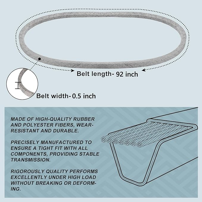 1/2 x 92'' Drive V-Belt M144044, Replace for John Deere M144044 OEM Traction Drive V-Belt, Fits LT150 LT160 LT170 LT180 LT190, X300 X304 X320 X324 X360 Lawn Tractors