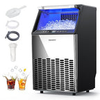EUHOMY Commercial Ice Maker Machine,110lbs/24H Stainless Steel Under Counter Ice Machine with 33lbs Storage Bin, Freestanding Ice Maker for Home/Bar/Cafe/Restaurant(Mirror-Polished Stainless Steel)