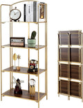 No Assembly Folding Bookshelf, 4 Tier Gold Bookshelf, Metal Book Shelf for Storage, Folding Bookcase for Office Organization and Storage, 12.6" D x 22.44" W x 55.51" H