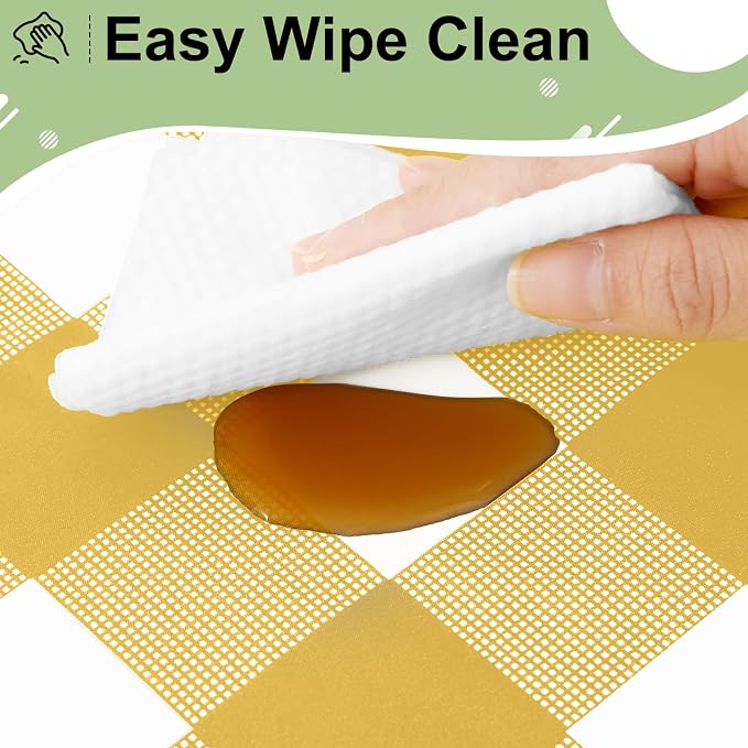 6 Packs Buffalo Disposable Table Cloth, 54 x 108 Inch Waterproof Plastic Tablecloth, Rectangle Gold and White Checkered Table Covers for Picnic, Birthday, Party, Back to School