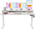 BANTI 60x24 Inch Electric Standing Desk with Double Drawers, Adjustable Height Stand Up Desk, Sit Stand Home Office Desk with Storage Shelf, White Top