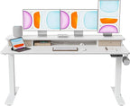 BANTI 60x24 Inch Electric Standing Desk with Double Drawers, Adjustable Height Stand Up Desk, Sit Stand Home Office Desk with Storage Shelf, White Top
