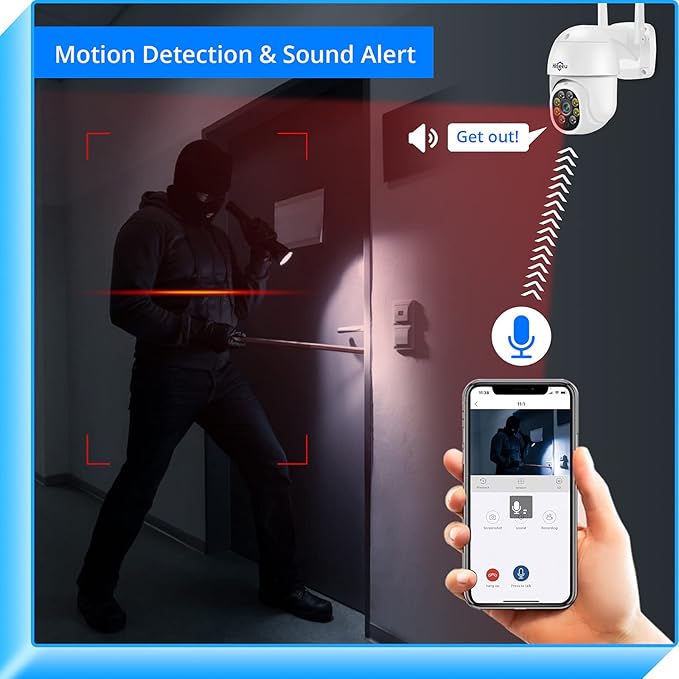 Hiseeu 2K 3MP PTZ Security Camera Outdoor,WiFi Camera, Auto Tracking&Light Alarm Floodlight & Color Night Vision,Two-Way Audio, Plug-in Cable,Compatible Wireless Camera System