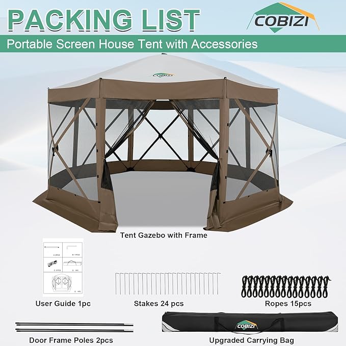 COBIZI 15x15ft Extra Large Pop-Up Gazebo Canopy Tent with Mosquito Netting, Spacious Easy Set-Up Screened Shelter, Durable Outdoor Pavilion with Ground Stakes, Perfect for Patio, Backyard, and Lawn