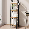 Ladder Shelf, Bookshelf Bookcase, Freestanding Corner Storage Shelve with 2 Hooks for Home Office, Living Room, Kitchen, Bedroom, Industrial, 4-Tier Rustic Brown BC13201B