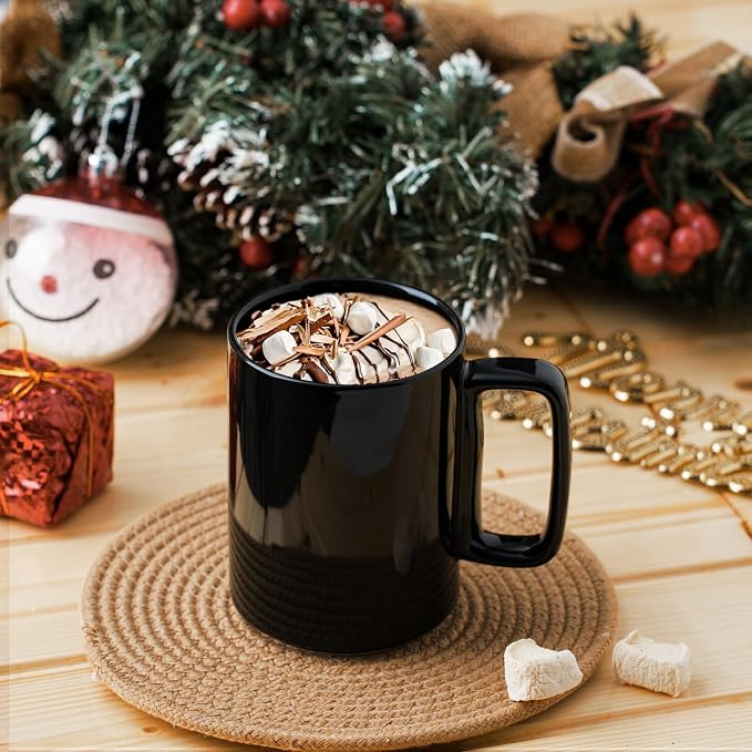 E-liu Large 15 Ounces Porcelain Coffee Mug Tea Mugs Set of 6 | Cups for Coffee, Tea, Cocoa, and Mulled Drinks , Dishwasher & Microwave Safe Gift Sets, Black