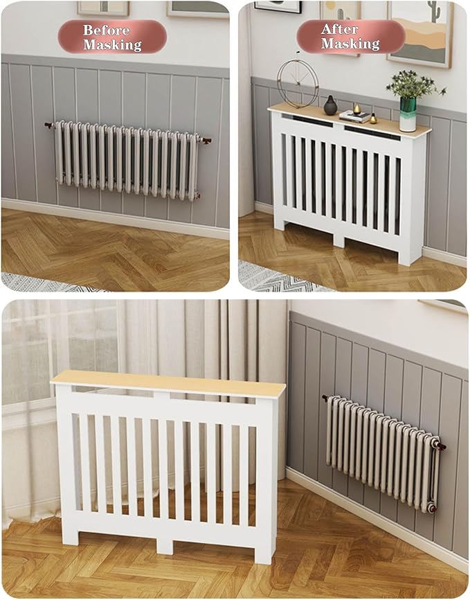 Modern Radiator Covers Wall Heater Cover Cabinet Shelf Bathroom Floor Radiator Shelve, Hide Cluttered Pipes/Easy to Install, Suitable for Household Living Room, White(39.4" Lx31.5 Hx7.9 W)