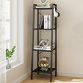 Ladder Shelf, Bookshelf Bookcase, Freestanding Corner Storage Shelve with 2 Hooks for Home Office, Living Room, Kitchen, Bedroom, Industrial, 4-Tier Black BC13204B