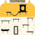 6-in-1 Cat Wall Shelves, Wall Mounted Cat Climber with Condo House, Scratching Post, Bridge Ladder, Space-Saving Indoor Play Furniture for Kittens, Black
