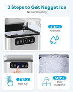 Nugget Ice Maker Countertop 40Lbs/24H Soft Chewable Ice Machine Pellet Crushed Ice Makers, One-Click Operation Auto Self-Cleaning Stainless Steel with Scoop for Home Kitchen Office, Silver