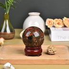 JIC Gem Brazilian Red Agate Crystal Sphere Gemstone Sphere Red Crystal Ball with Display Stand Home Decor Meditation Grid Energy Balance (50-60mm)