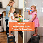 ACSTEP 9 Inch Folding Step Stool, 15 Inch Extra-Wide, 300 lbs, Black | Non-Slip Heavy Duty Foldable Step Stool for Kids and Adults, Extra-Wide for Comfort and Stability, for Bathroom and Kitchen