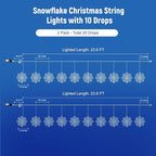Brightown 2 Pack Christmas Snowflake Icicle Lights Outdoor - Plug-in 23.6ft 10 Drops 480LED Snowflake Window Lights, Connectable for Indoor Outdoor Porch Eaves Rooftops Christmas Decoration