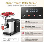 AAOBOSI Electric Meat Grinder 3000W w/Touch Screen & Auto-Reverse | 3 Plates, Built-in Storage, Sausages, Kibbe, Raw Pet Food at Home Use, LFGB Approved, 4lbs/min, Low Noise, Easy Cleanup