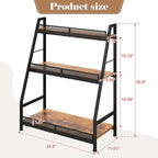 Hayexiha 3-Tier Expanded Liquor Stand, Freestanding Trapezoid Wine Rack | 40+Bottle Capacity: 24.8-inch-wide wood-and-steel stand has stepped shelves, safety fencing and adjustable feet.