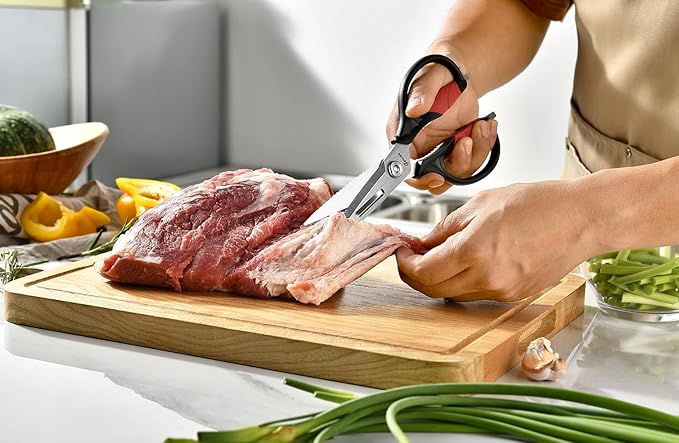 Kitchen Scissors - Heavy Duty Utility Come Apart Kitchen Shears for Chicken, Meat, Food, Vegetables - 9.25 Inch Long Black & Red