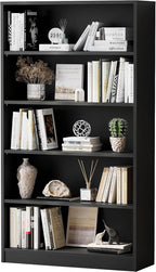 Soohow Black Bookcase,Bookshelf for Bedroom,60 inches Tall Wood Book case Book Shelves,5 Shelf Book Shelves for Living Room Office
