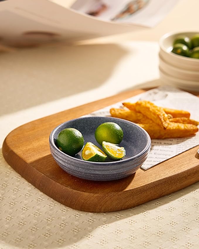 famiware Pluto Soy Sauce Dishes of 6, 3 oz Dipping Sauce Cups/Bowls/Dishes for Kitchen, Ceramic Small Bowls for Side Dish, Appetizers, Snacks, and Sushi, Reactive Glaze, Matte Dark Charcoal