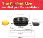 Korean Stone Pot Set (7-piece, 38.7oz with Hot Pot Grip), Ttukbaegi, Dolsot, Korean Soup Bowl, Ceramic Pots for Cooking, Soup Pot, Earthenware Claypot, Bibimbap, Ramen