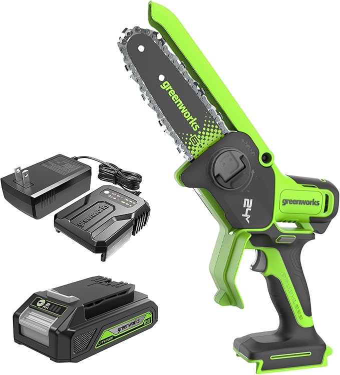 Greenworks 24V 6in BL Pruning Saw w/Auto Oiler, (1) 2.0Ah Battery & 2A Adapter Charger