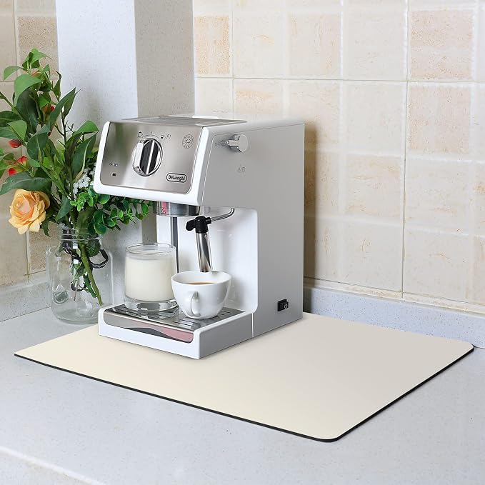 ZLR XXL Coffee Bar Mat for Barista Workstation, 20"x24", Creamy | Pro Home Cafe Station, Absorbent Dish Drying Mat, Stain-Hiding Top, Fits Multi-Appliance, Cup Display & Knock Box