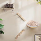 4-Piece Cats Wall Furniture with Cat Window Perch – Wood Wall Mounted Cat Shelves Set with Foam-Padded Curved Bed, Flat Perch & 4-Step Cats Stairs
