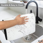 ZLR Coffee Bar Mat for Coffee Station, 16"x20" Large, Marble White | Absorbent Dish Drying Mat, Stain-Hiding Top, Non-Slip Back, Fits Espresso, Grinder, Knock Box, Frother & Cup Display