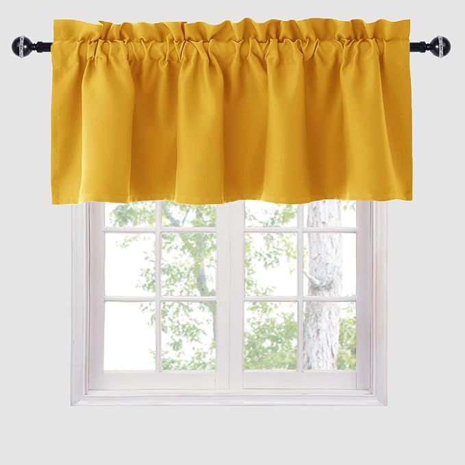 Hiasan Yellow Valance Curtains for Kitchen - Blackout Thermal Insulated Rod Pocket Window Valances, 52 x 18 Inches Length, 1 Panel