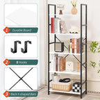 Yoobure 5 Tier Bookshelf - Tall Book Shelf Modern Bookcase for CDs/Movies/Books, Rustic Book Case Industrial Bookshelves Book Storage Organizer for Bedroom Home Office Living Room White