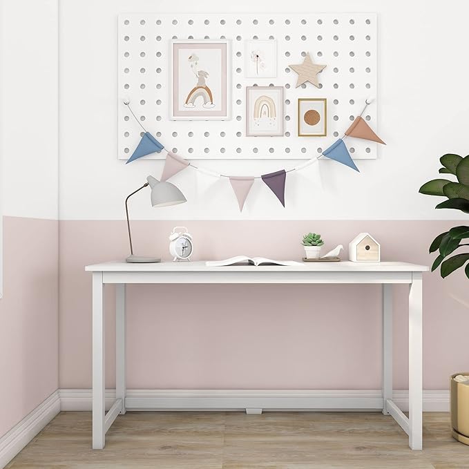 Max & Lily Solid Wood Desk, 55 Inches, White