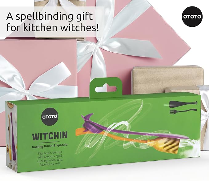 OTOTO Spatula and Pastry Brush - Silicone Heat Resistant and Basting Brush, Cooking and Baking Spatula, Spooky Witchy Gifts, Gothic Kitchen Halloween Gifts, Unique Kitchen Gadgets (Witchin)