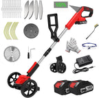 Electric Weed Wacker Cordless Eater Battery Powered String Trimmer, with 2Pcs 21V Battery 5 Types Blades Lightweight Grass Trimmer Edger Lawn Tool, Push Wheeled No-String Trimmer for Garden Yard