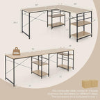 L-Shaped Home Office Desk, Corner Computer Desk w/Monitor Stand, Reversible PC Desk w/Heavy-Duty Metal Frame, Long Office Desk for 2 Person, Space-Saving Design (Natural)