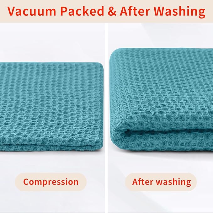 Homaxy 100% Cotton Waffle Weave Kitchen Towels, 3-Pack, Lake Blue | 13 x 28 Inches, Ultra Soft Absorbent Dish Towels, Quick Drying Cleaning Towels