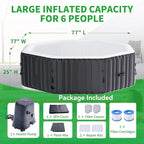 Inflatable Hot Tub, 4-6 Person Polygon Portable Blow Up Hot Tub, Leak-Proof PVC Outdoor Spa with 130 Strong Air Jets, Heater Pump and Insulated Cover, 77” X 77”X 25”