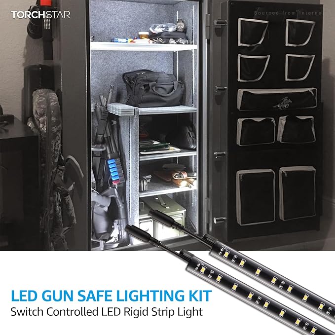 TORCHSTAR LED Safe Lighting Kit, (6) 12 Inch Linkable Light Bars + Rocker Switch + UL Power Adapter, 900LM, Input 100-240V, for Under Cabinet Gun Safe Locker Closet Showcase, 5000K Daylight