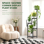 TOSKING 5 Tier Tall Plant Stand Indoor Outdoor, Heavy Duty Corner Shelf for Plants & Decor, Space Saving 3.9FT Metal Flower Pot Stand for Balcony, Garden, Living Room, Patio (Black, 47in)
