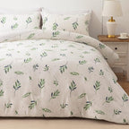 EMME King Comforter Set - Sage Green Floral Bedding Set 7 PCS with Nature Leaves Pattern, Soft Leaf Printed Botanical Bed Set with Sheets, Fluffy Bed Bag for All Season(102"X90")