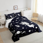 Feelyou Solar System Comforter Set Twin Size Outer Space Comforter for Kids Teens Adults Universe Planets Bedding Set Cute Astronaut Blue White Duvet Set Room Decor 2Pcs with 1 Pillow Case