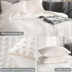 ENJOHOS Girls Twin Bedding Set White Twin XL Comforter, 3 PCS Boho Comforter with Tufted Dots, Shabby Chic Bedding Comforter for All Season, Lightweight Fluffy Microfiber Comforter with 2 Pillowcases