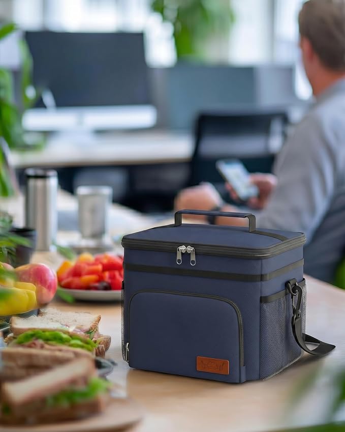 HOTOR Insulated Lunch Box Men Women Leak-Proof Cooler Lunch Bag 15L | 4 Pockets, Adjustable Strap, Ideal for Work, Picnic, Travel, Camping, Gift