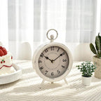 Vintage Rustic White Table Clock on Stand, Decorative Desk & Shelf Clock, Rustic Mantel Farmhouse Non-Ticking