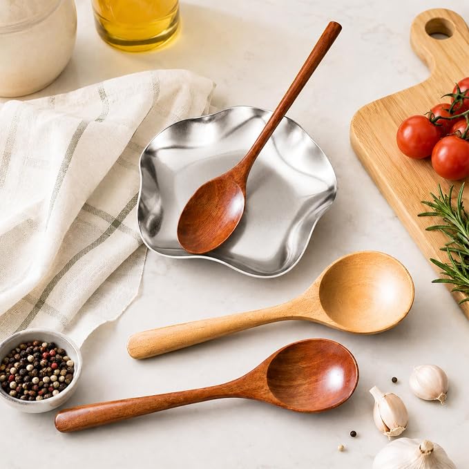 VanlonPro Stainless Steel Spoon Rest, Spatula Ladle Holder, Stainless Steel Utensil Spoon Rest Holder, Brushed Finish, Dishwasher Safe 5.9 Inch (Flower Silver 1PC)