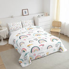 Erosebridal Rainbow Bedding Set for Kids Girls, Pink Love Heart Comforter Set King Size Cartoon Cloud Geometric Stripes Bedding Comforter for Boys Children Women Watercolor Art Girly Duvet Sets