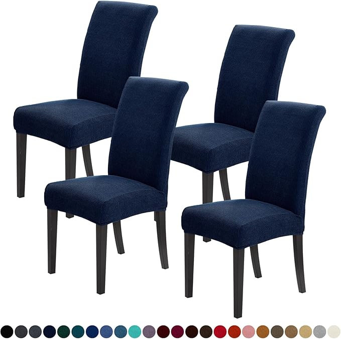 Joccun Chair Covers for Dining Room Set of 4, Dining Chair Slipcovers Stretch Dining Room Chair Covers Seat Protector,Washable Parsons Chair Cover for Home,Hotel,Banquet(Navy,4 Pack)