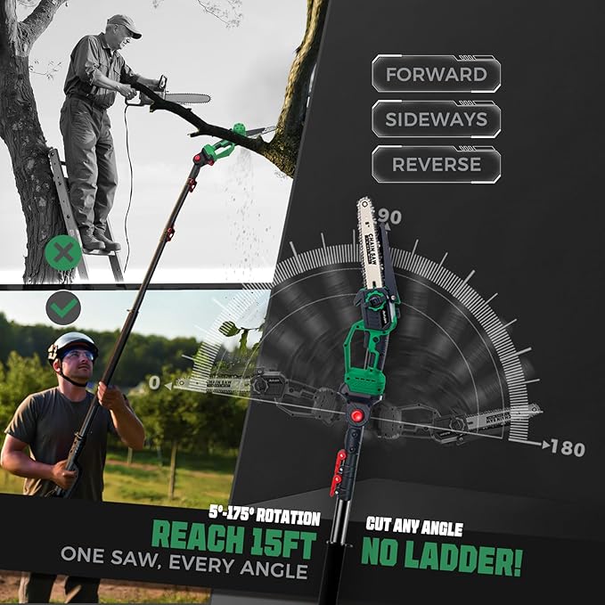 2-in-1 Electric Pole Saw for Tree Trimming, Cordless Pole Saw & 8'' Mini Chainsaw with Extension Pole, 2*21V 4.0 Ah Electric Handheld Chain Saw with Rechargeable Batteries for Wood Ranger,Senior,Women